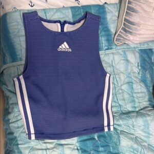 Adidas Navy and White Striped Sleeveless Top